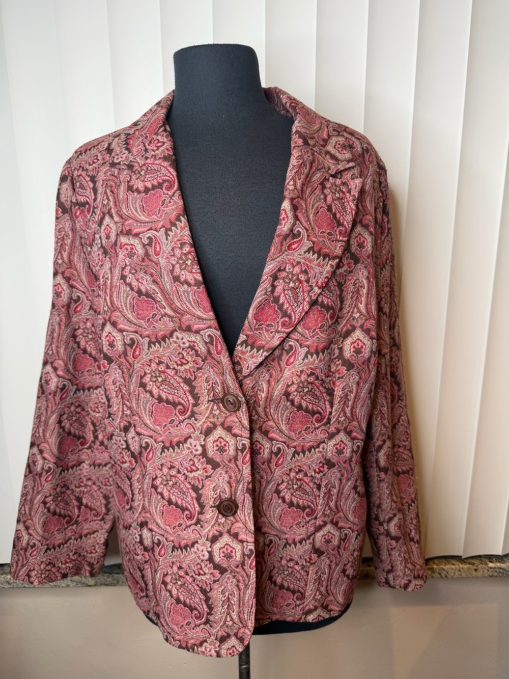Dressbarn Paisley Jacquard Blazer Rose and Brown Layering career Size XL